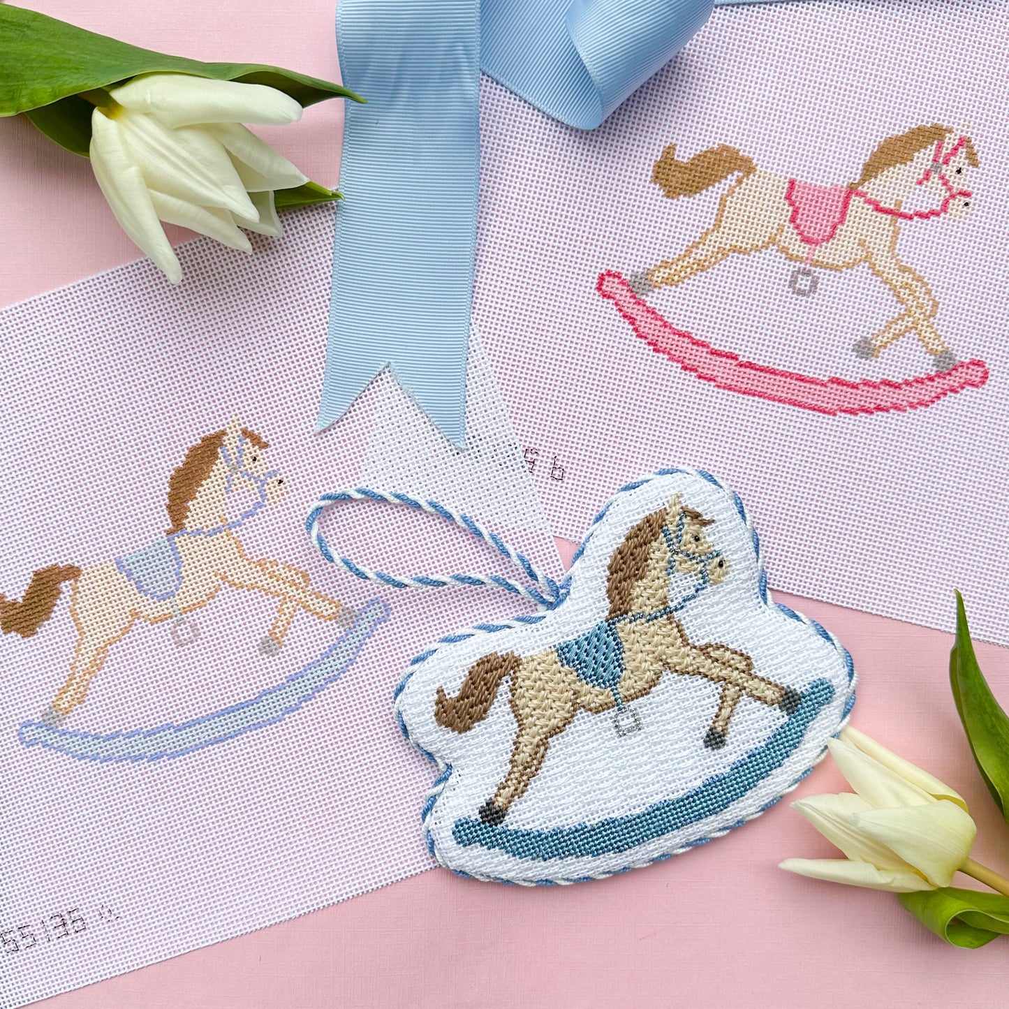 Pink Rocking Horse Needlepoint Canvas