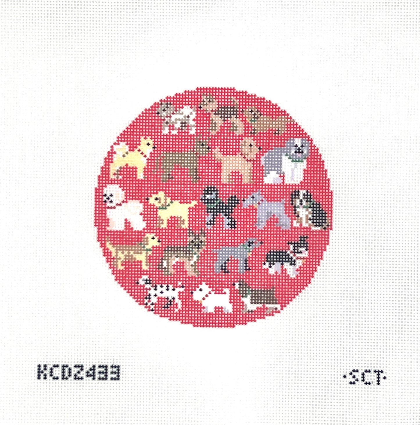 Red Dog Round Needlepoint Canvas
