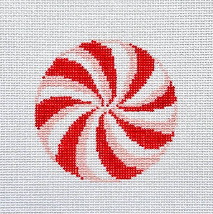 4.5" Red Peppermint Round Needlepoint Canvas