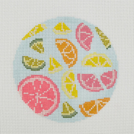 Citrus Slice Coaster Round Needlepoint Canvas