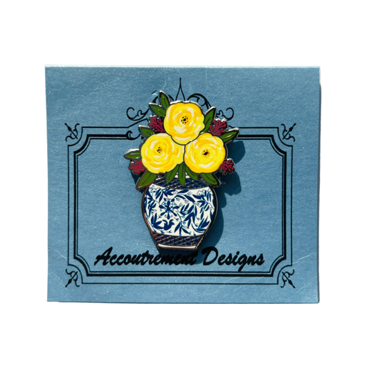 Yellow Flowers In Blue Vase Needle Minder