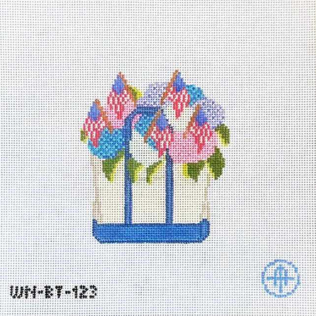 Red, White, and Bloom Boat Tote Needlepoint Canvas