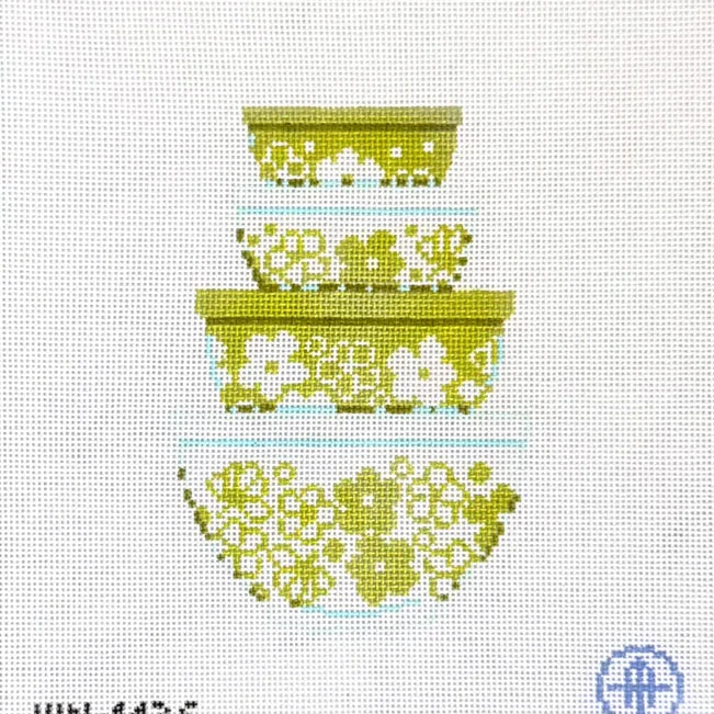 Vintage Mixing Bowls - Spring Blossom Green Needlepoint Canvas