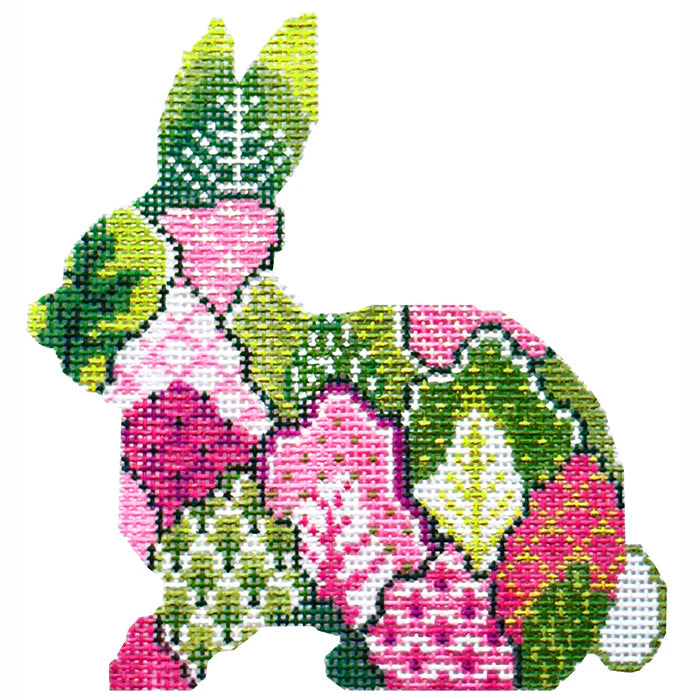 Pink and Green Tobacco Leaf Bunny Needlepoint Canvas