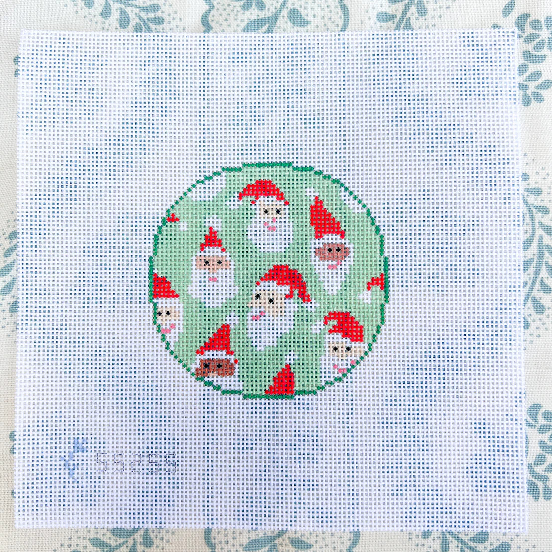 Green Santa Claus is Coming to Town Round Needlepoint Canvas