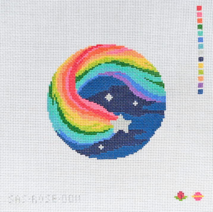 Rainbow Star Round Needlepoint Canvas