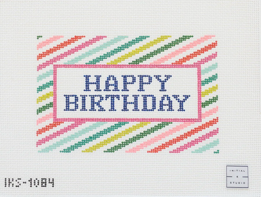 Stripes Happy Birthday Needlepoint Canvas
