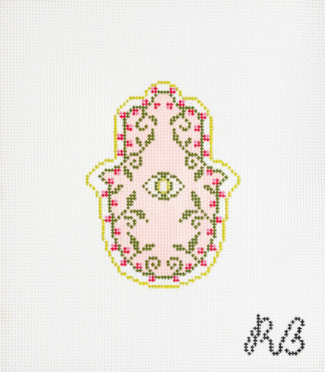 Pink Garden Hamsa Needlepoint Canvas