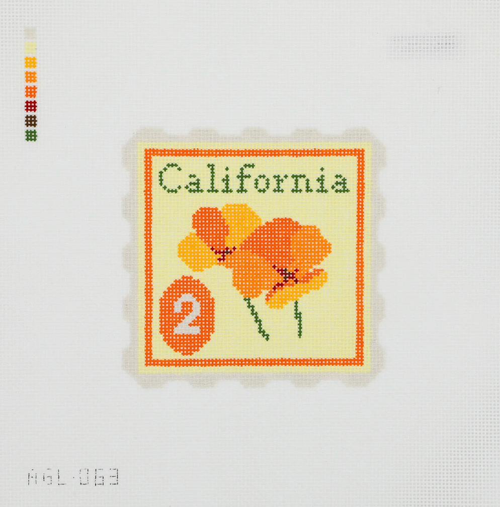 California Poppy Stamp Needlepoint Canvas