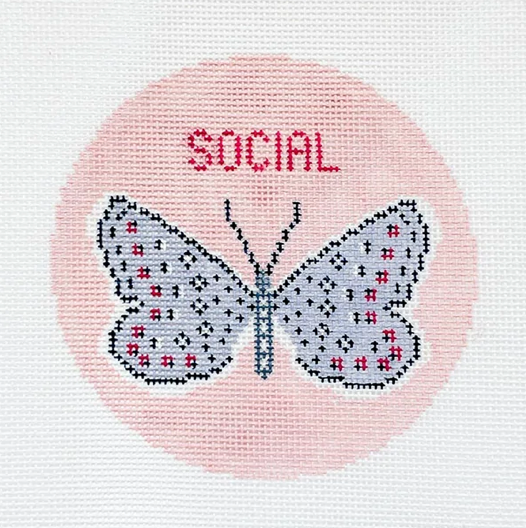 Social Butterfly Round Needlepoint Canvas