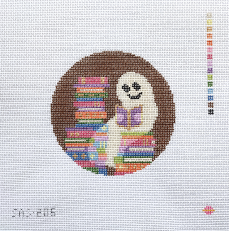 Reading Ghostie Round Needlepoint Canvas