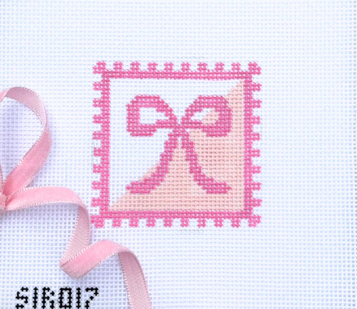 Sent With Love Bow Stamp Needlepoint Canvas
