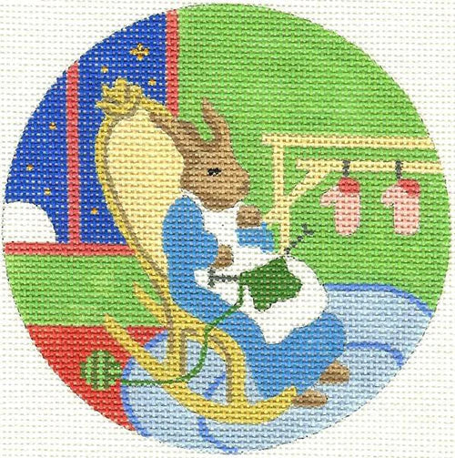 Quiet Old Lady Goodnight Moon Round Needlepoint Canvas