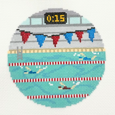 Swim Team Round Needlepoint Canvas