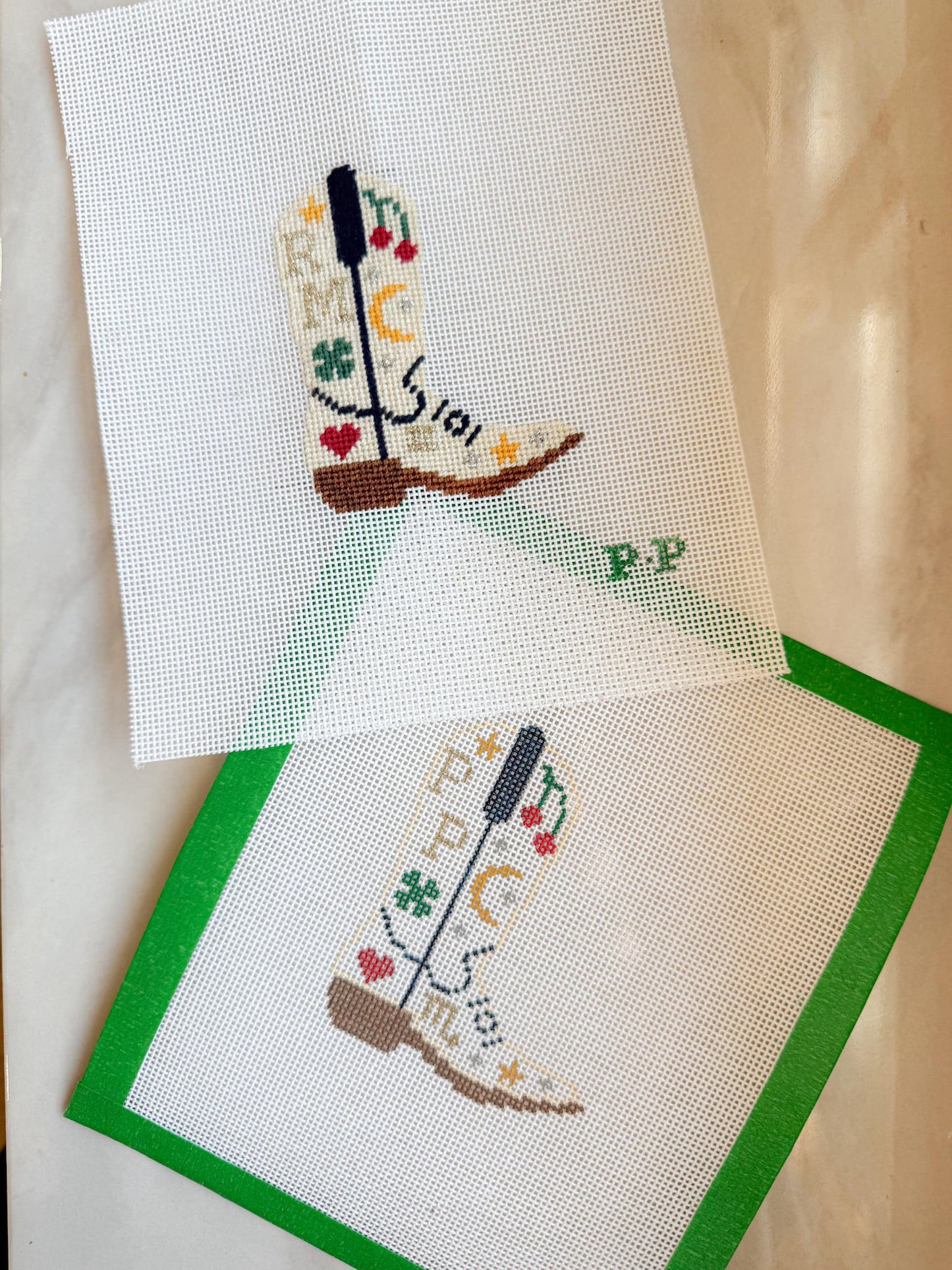 Customizable Lucky Girl Cowboy Boot Needlepoint Canvas