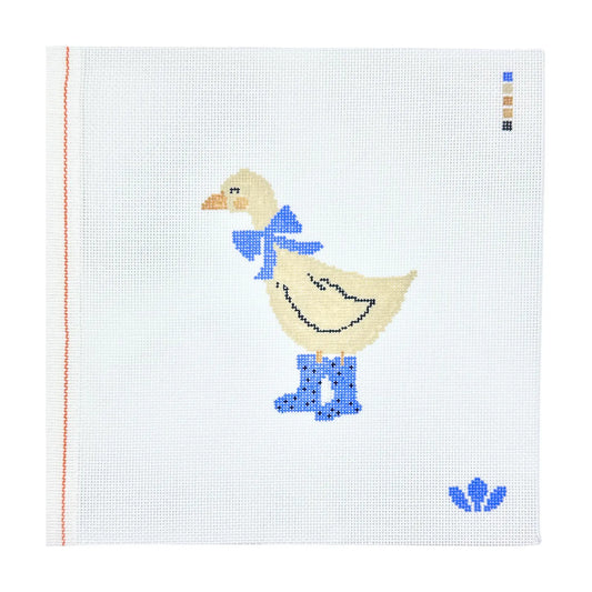 Duck in Boots - Blue Needlepoint Canvas