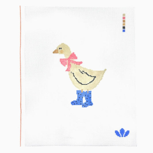 Duck in Boots - Pink and Blue Needlepoint Canvas