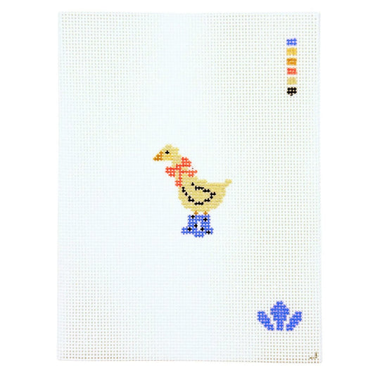 Mini - Duck in Boots Pink and Blue Needlepoint Canvas