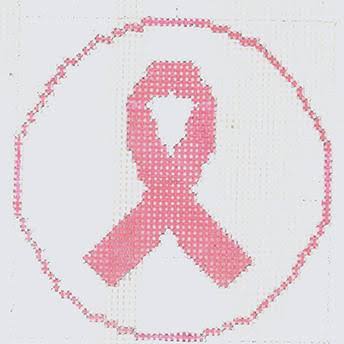 Breast Cancer Ribbon Round Needlepoint Canvas