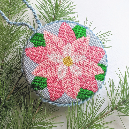 Pink Poinsettia Round Needlepoint Canvas