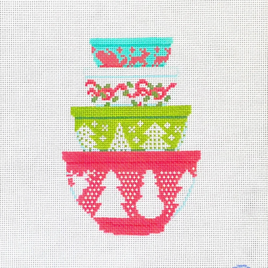 Vintage Mixing Bowls - Christmas Needlepoint Canvas