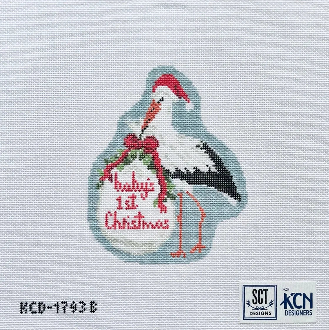 Blue Baby's First Christmas Stork Needlepoint Canvas