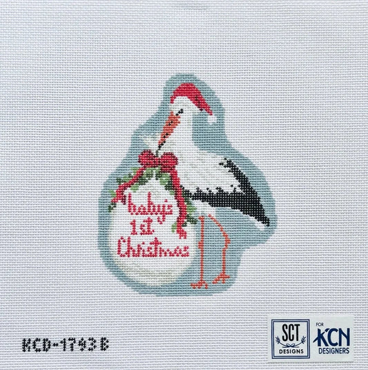 Blue Baby's First Christmas Stork Needlepoint Canvas
