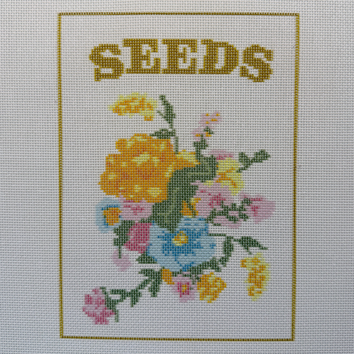 Flower Seed Packet Needlepoint Canvas