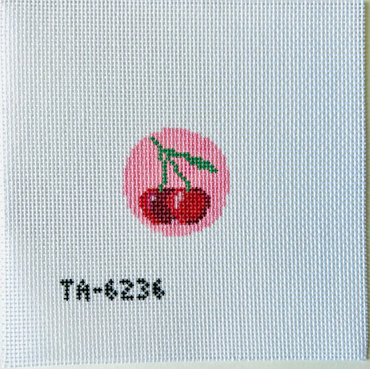Pink Cherries Key Fob Insert Needlepoint Canvas