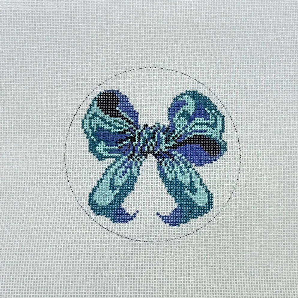 Small Bow Round - Blue Needlepoint Canvas