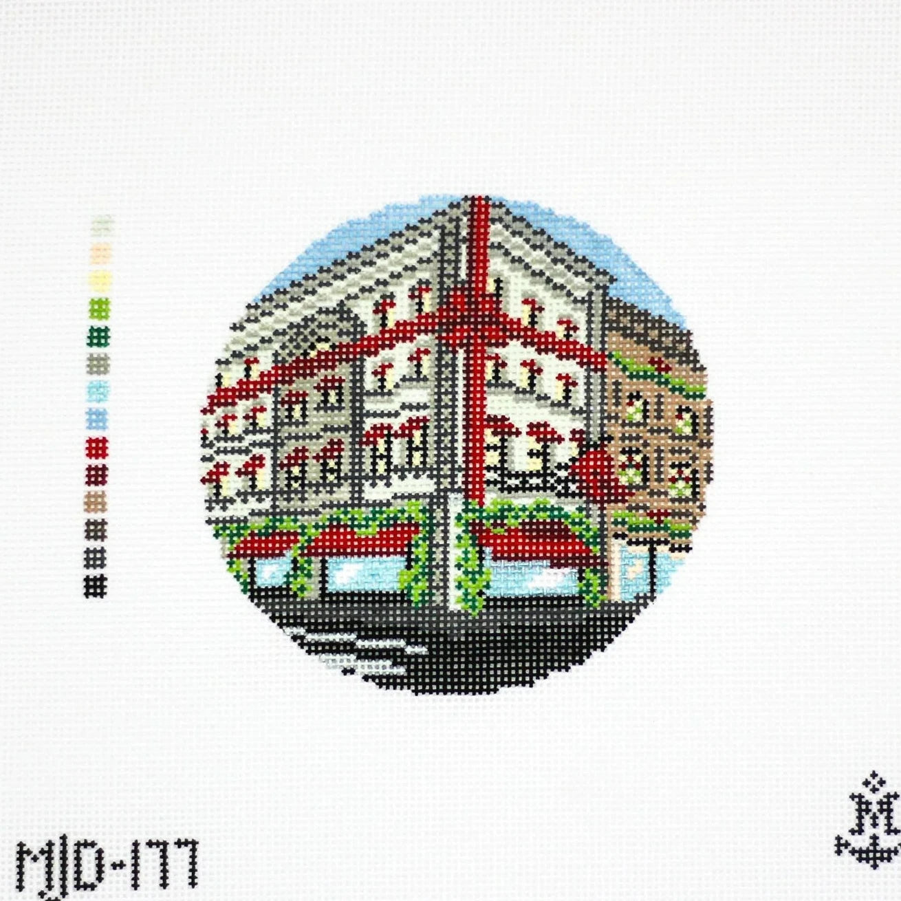 Window Shopping Round Needlepoint Canvas