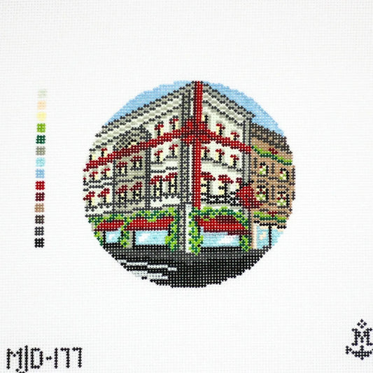 Window Shopping Round Needlepoint Canvas