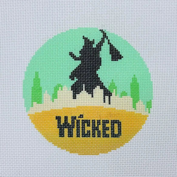 Witch on Green Round Needlepoint Canvas