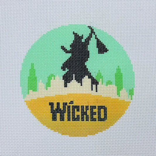 Witch on Green Round Needlepoint Canvas