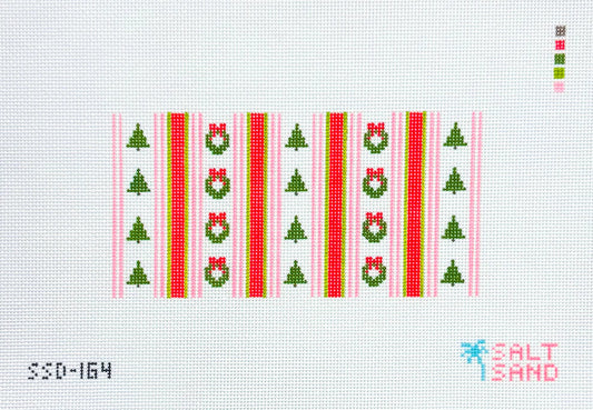 Pink and Green Christmas Stripes Needlepoint Canvas