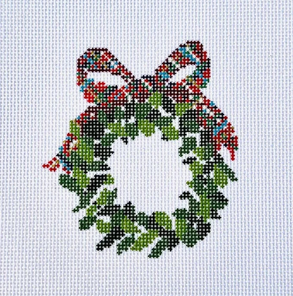 Plaid Bow Wreath Needlepoint Canvas