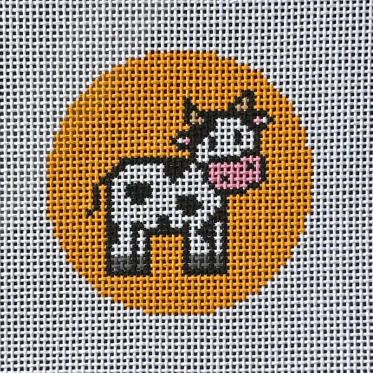 Nativity Cow Round Needlepoint Canvas