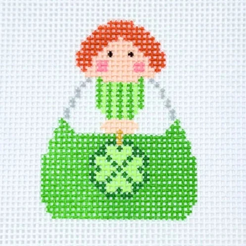 Green Angel with Shamrock Stitch-It Angel Needlepoint Canvas