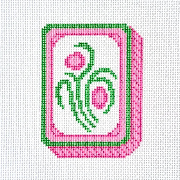 Pink Mahjong Flower Tile Needlepoint Canvas