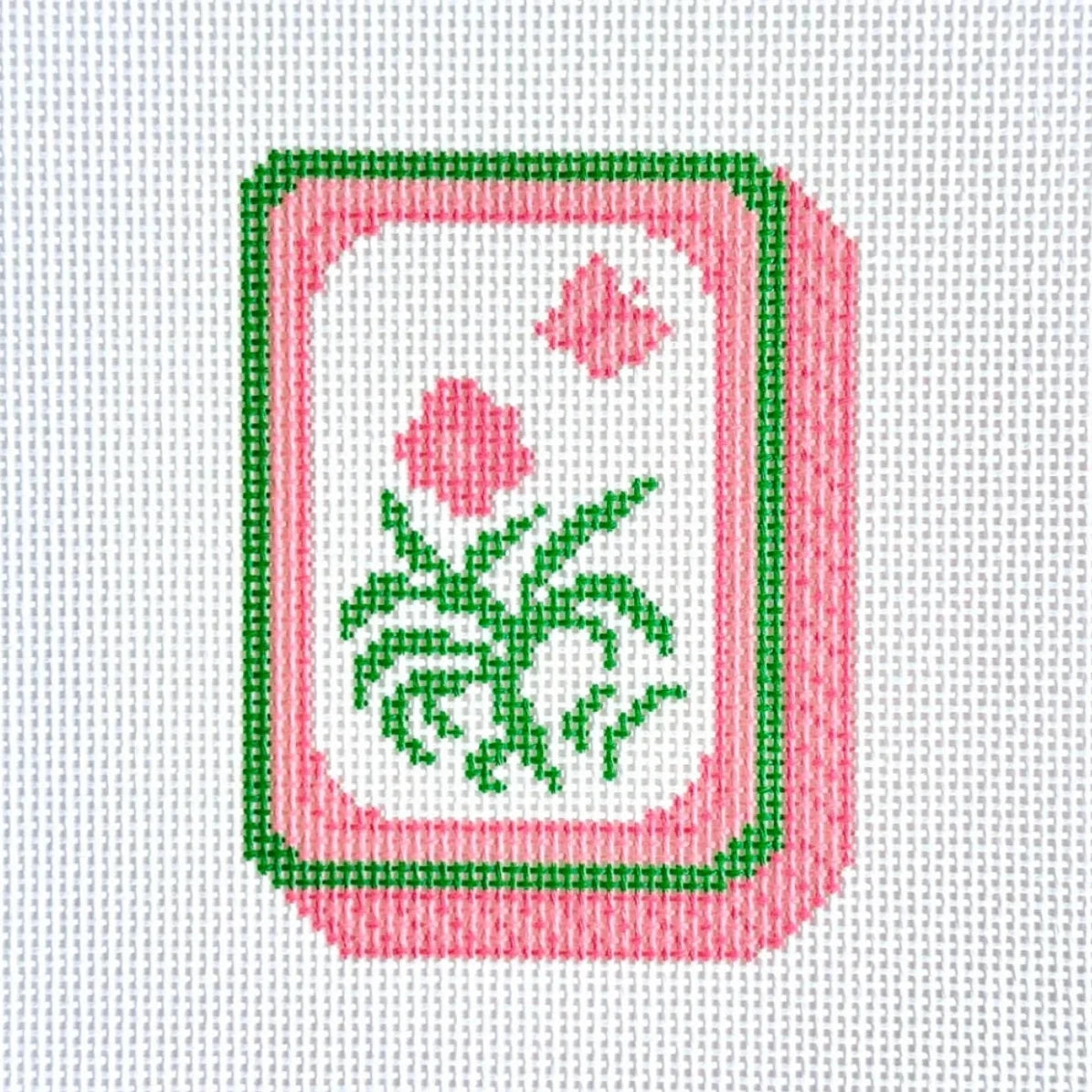Orange Mahjong Flower Tile Needlepoint Canvas