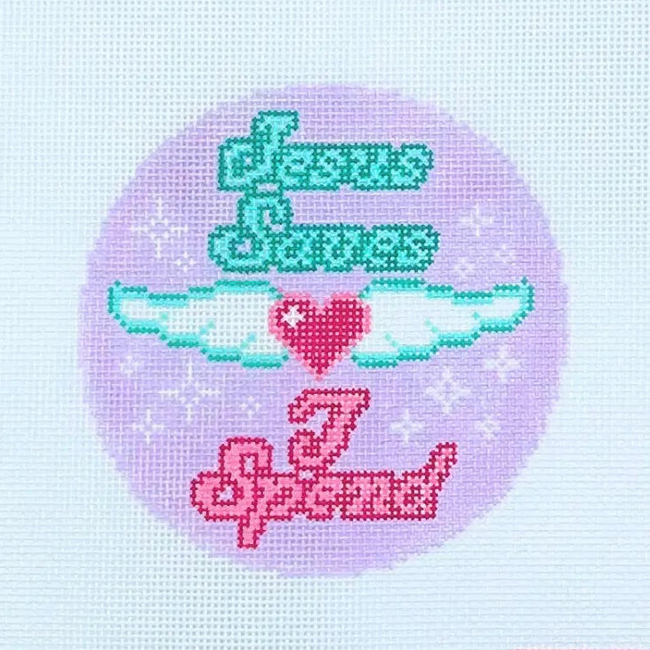 Jesus Saves I Spend Round Needlepoint Canvas