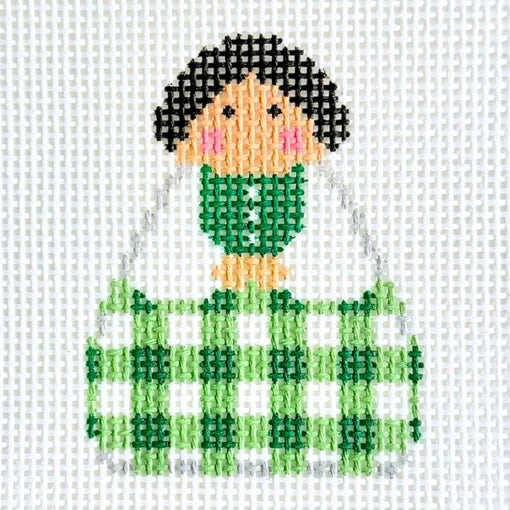 Green Gingham Dress Stitch-It Angel Needlepoint Canvas