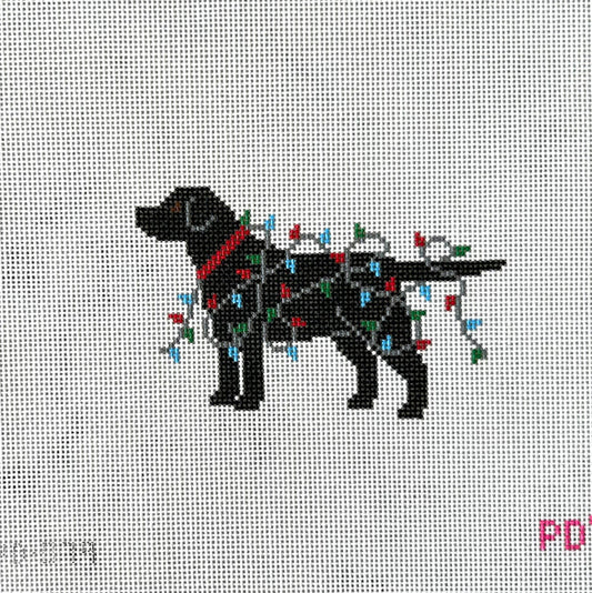 Black Lab in Lights Needlepoint Canvas