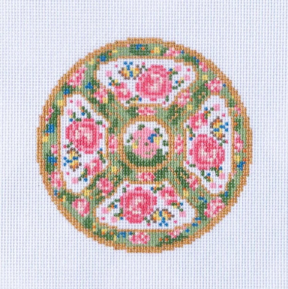 Rose Canton Round Plate Needlepoint Canvas