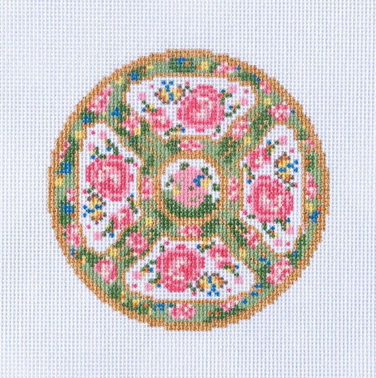 Rose Canton Round Plate Needlepoint Canvas