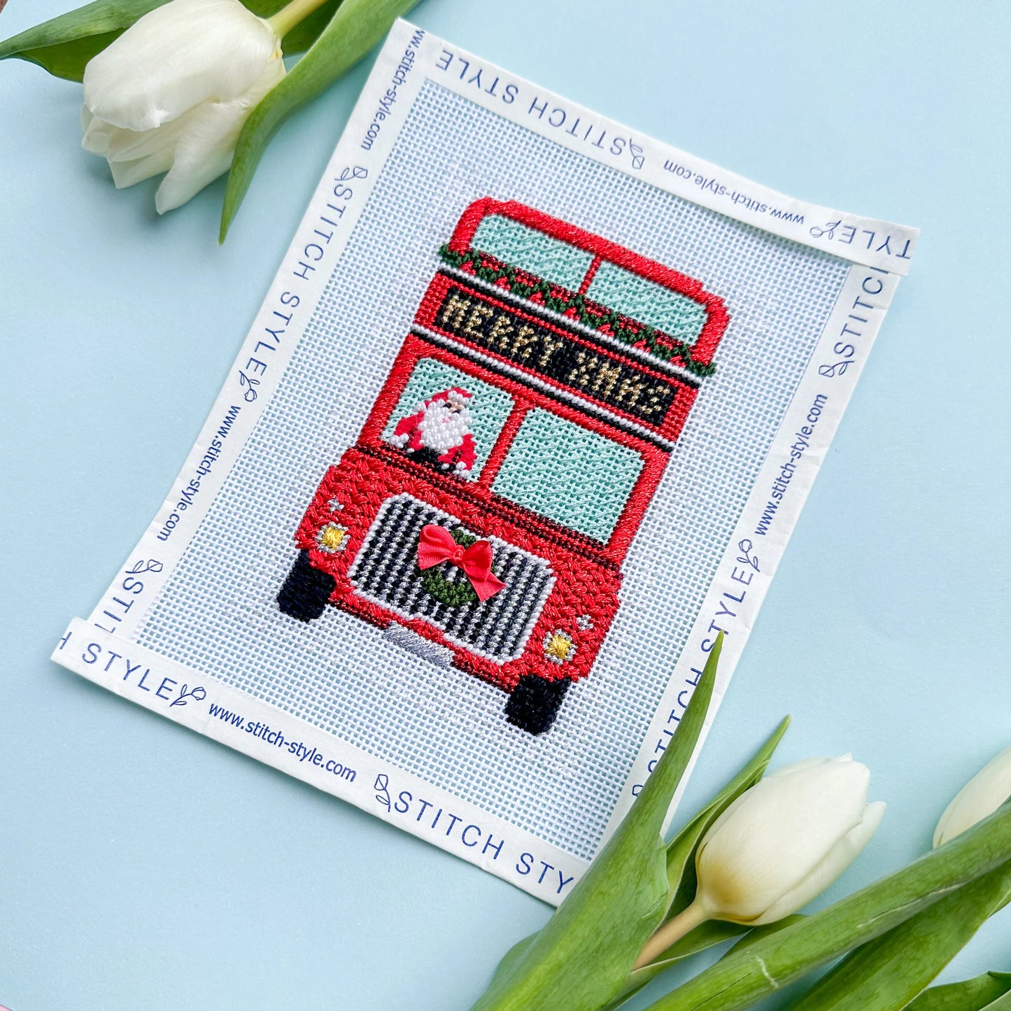 Double Decker Bus with Santa Needlepoint Canvas & Stitch Guide