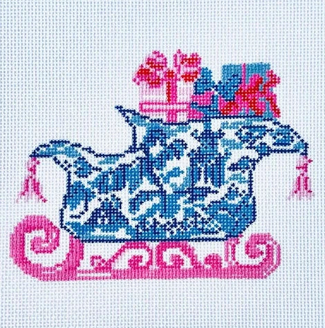 Chinoiserie Sleigh with Presents Needlepoint Canvas