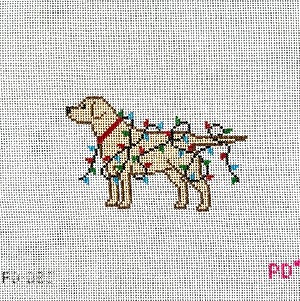Yellow Lab in Lights Needlepoint Canvas