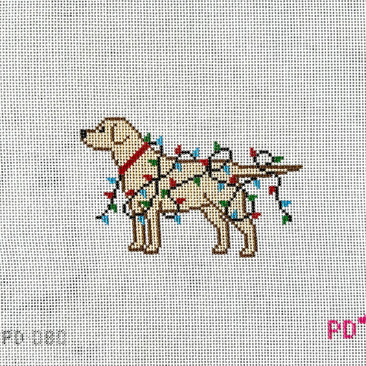 Yellow Lab in Lights Needlepoint Canvas