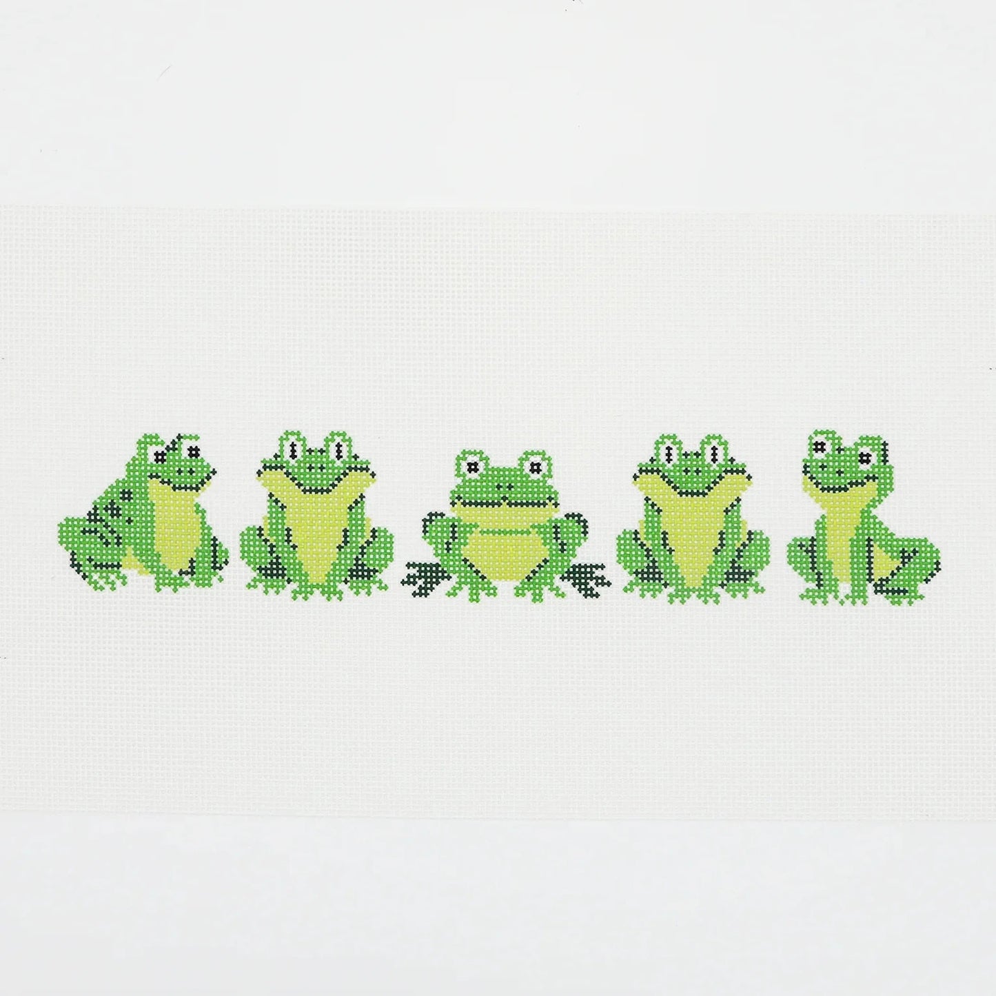 Frogs in a Line Needlepoint Canvas